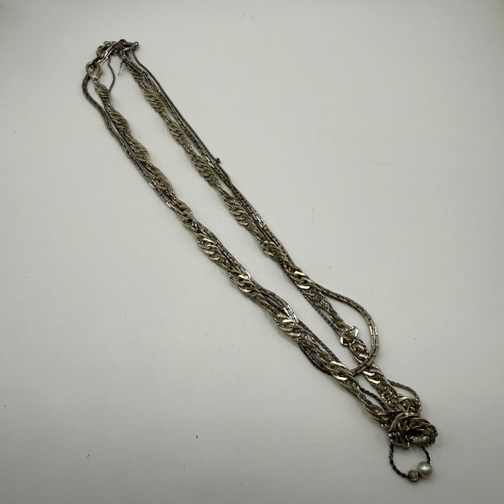 Vintage Layered Multi Strand Silver Tone Faux Pearl Necklace Lot of 3 Avon - Picture 7 of 11